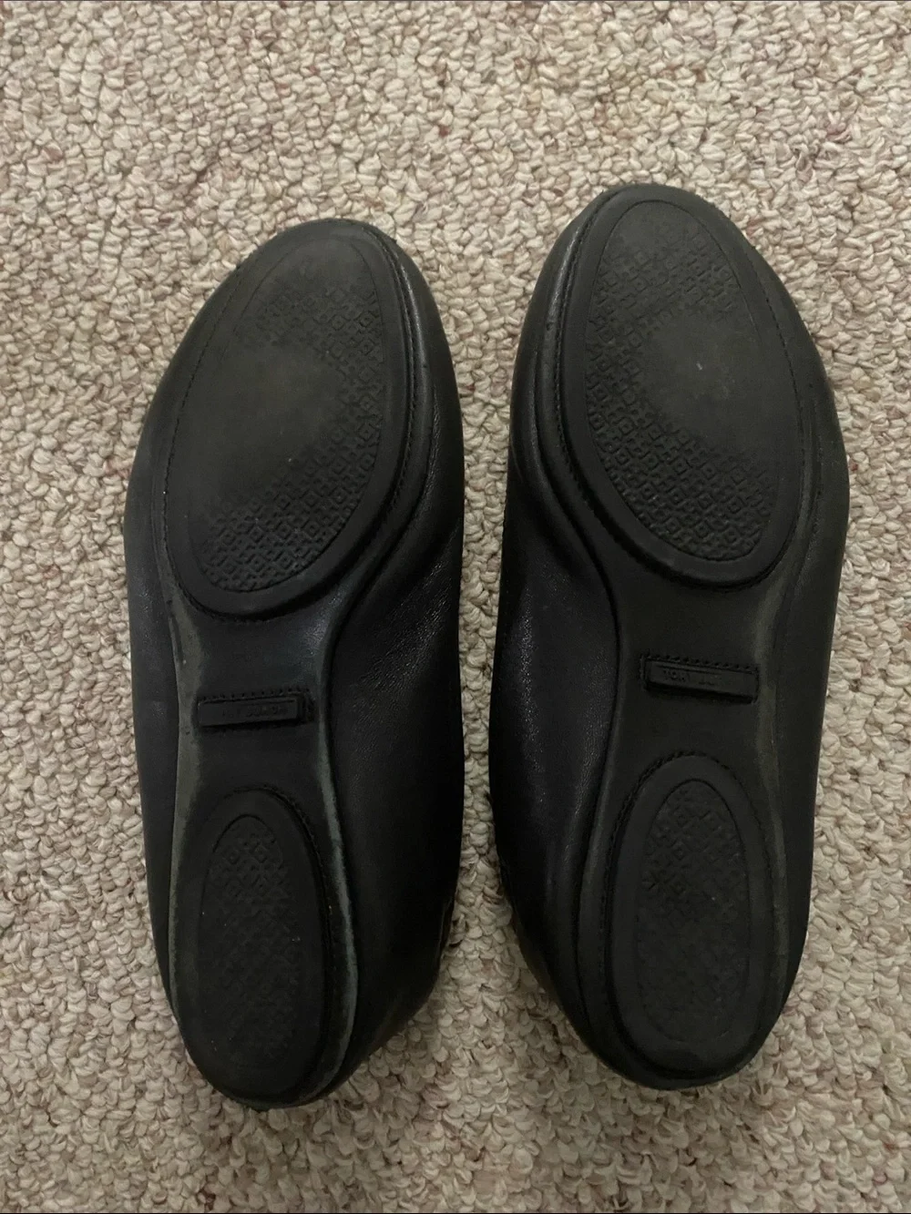 Tory Burch Black Leather Logo Ballet Flats